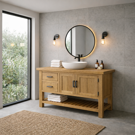 Solid Wood Bathroom Vanity with Drawers and Cabinet Storage