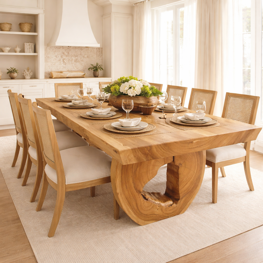 Solid Wood Dining Table with Sculptural Pedestal Base – Modern Handcrafted Design