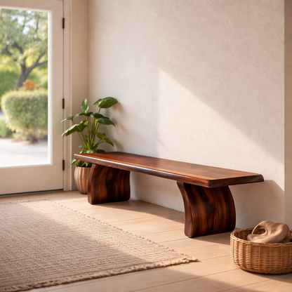Solid Wood Bench with Sculptural Base – Minimalist Modern Design