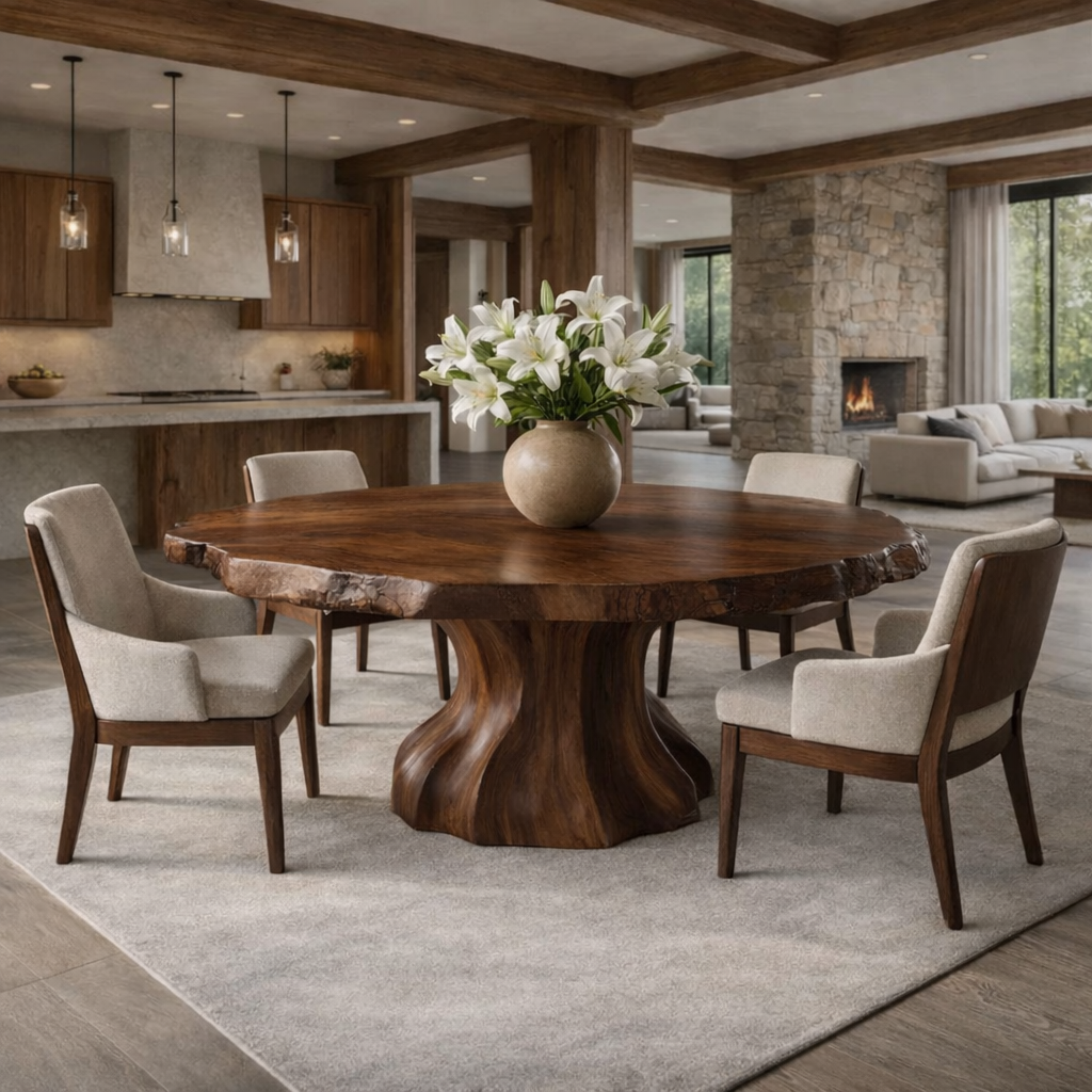 Handcrafted Round Wood Dining Table For Modern Homes