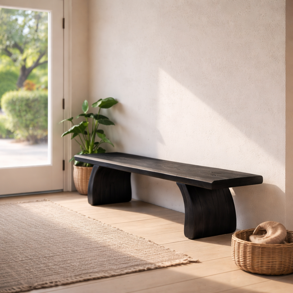 Solid Wood Bench with Sculptural Base – Minimalist Modern Design