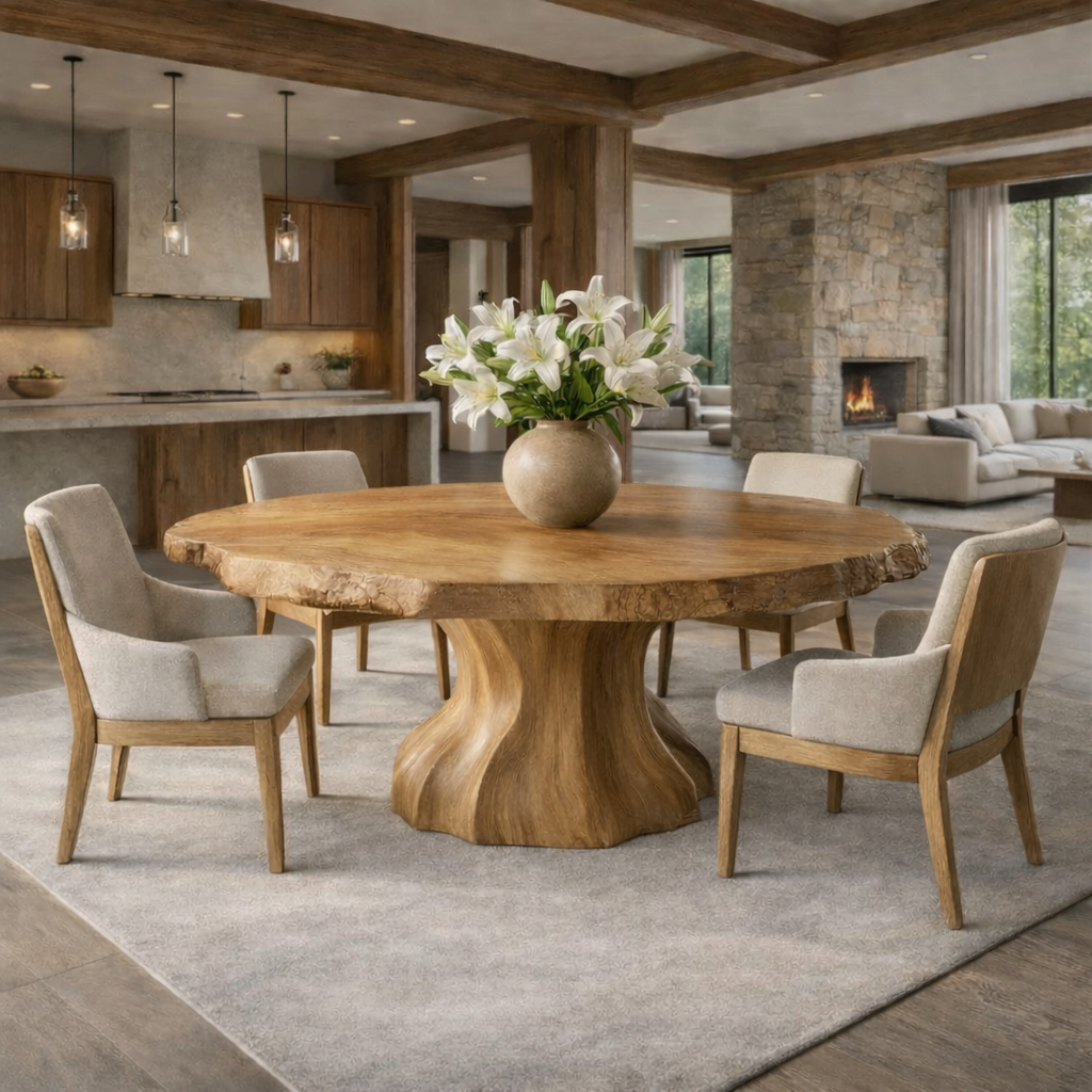Handcrafted Round Wood Dining Table For Modern Homes