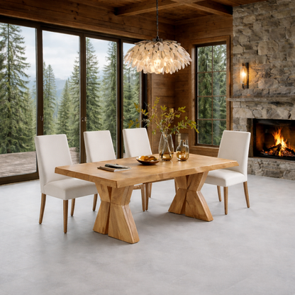 Solid Wood Dining Table with Sculptural Pedestal Base – Rustic Modern Dining Table