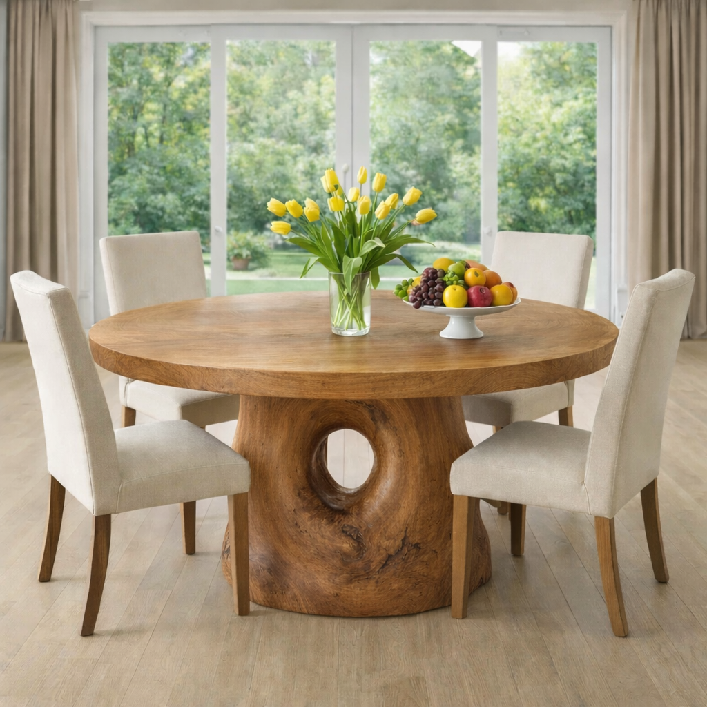 Handcrafted Round Solid Wood Dining Table for Modern Home Decor