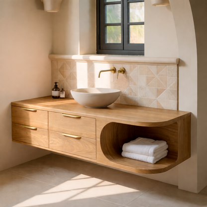 Modern Floating Solid Wood Bathroom Vanity for Minimalist Interiors