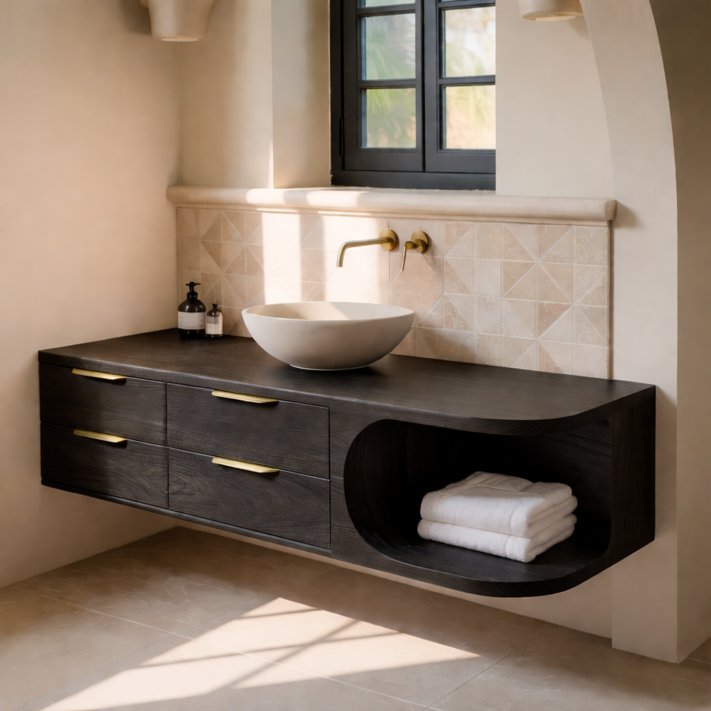 Modern Floating Solid Wood Bathroom Vanity for Minimalist Interiors