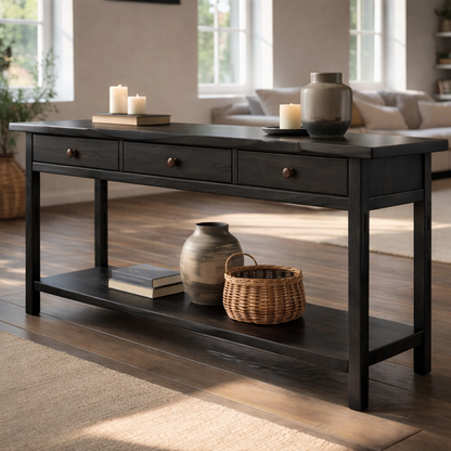 Solid Wood Console Table with 3 Drawers & Lower Shelf