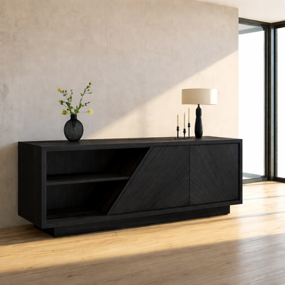 Modern Solid Wood Console Table with Geometric Design and Open Shelf Storage