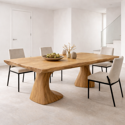 Solid Wood Live Edge Dining Table with Sculptural Organic Base