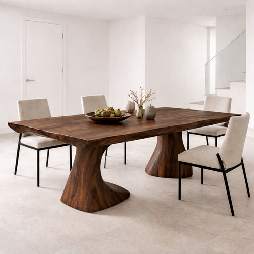 Solid Wood Live Edge Dining Table with Sculptural Organic Base
