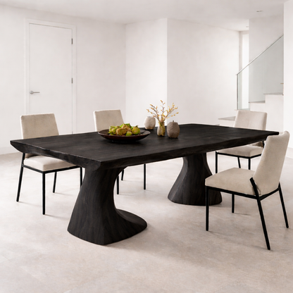 Solid Wood Live Edge Dining Table with Sculptural Organic Base