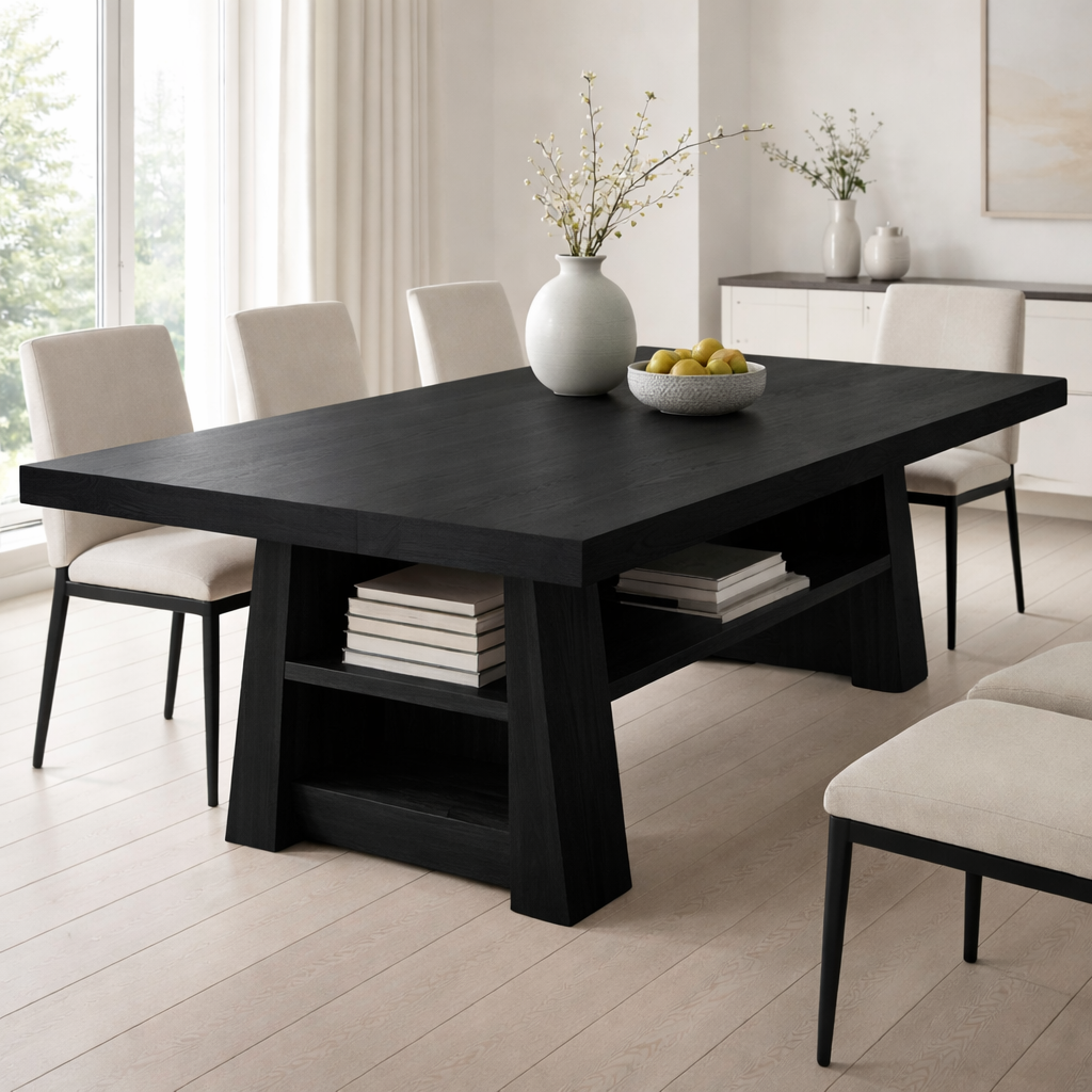 Solid Wood Dining Table with Storage Shelf – Modern Kitchen Dining Table