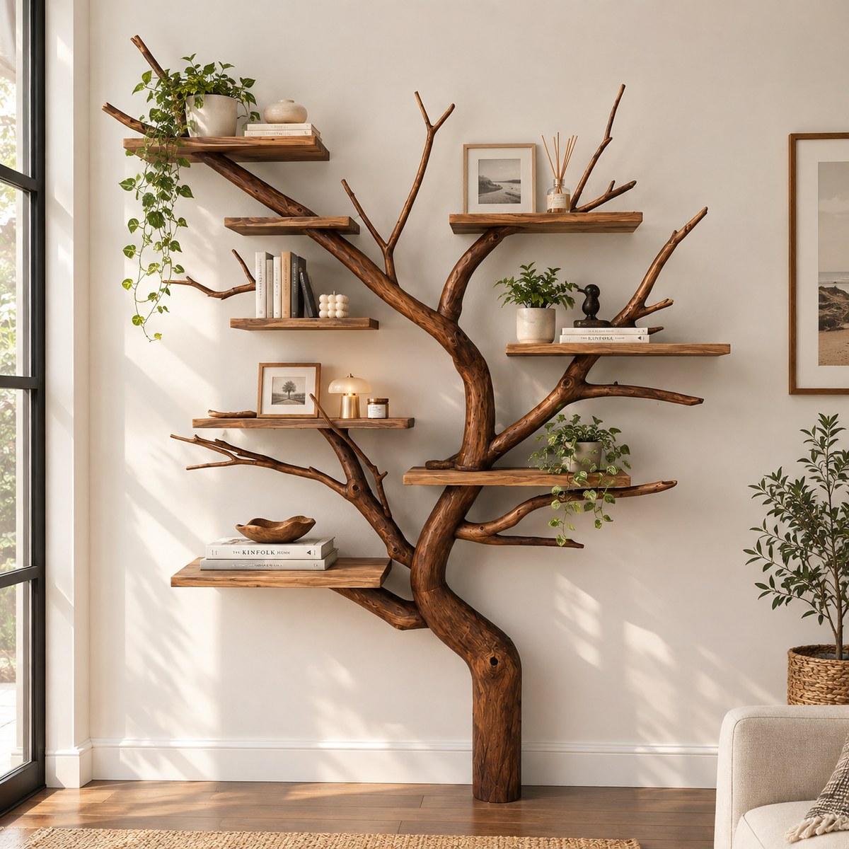 Handcrafted Sculptural Solid Wood Tree Bookshelf