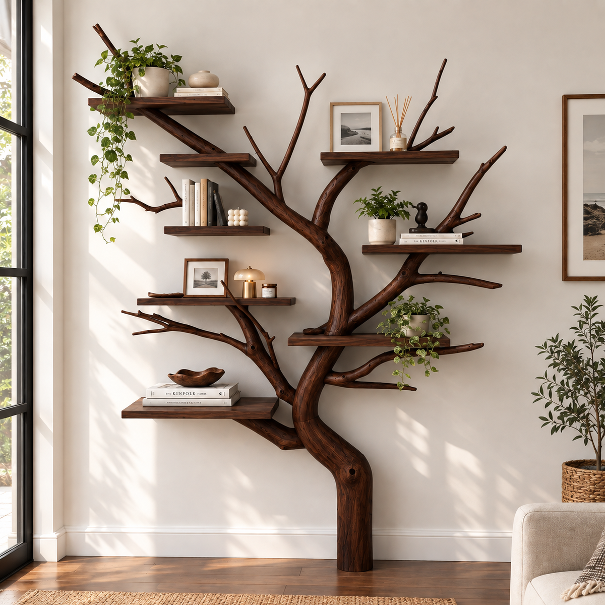 Handcrafted Sculptural Solid Wood Tree Bookshelf