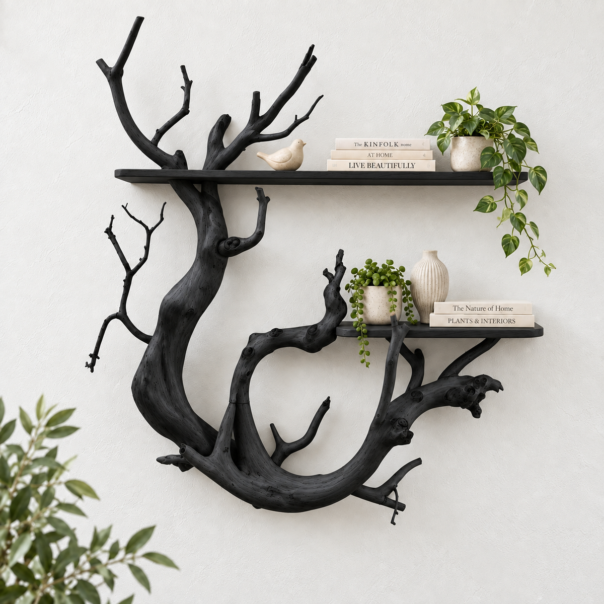 Handcrafted Organic Branch Solid Wood Wall Shelf