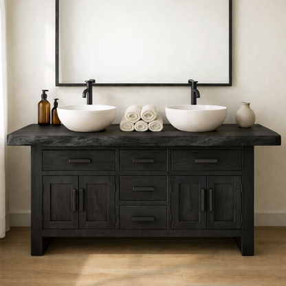 Solid Wood Double Bathroom Vanity with Five Drawers and Dual Cabinet Doors for Master Bathrooms