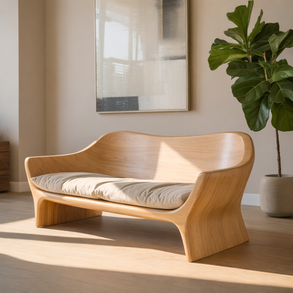 Modern Solid Wood Sofa with Sculpted Curved Frame