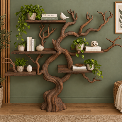 Handcrafted Solid Wood Tree Bookshelf Natural Branch Display Shelf