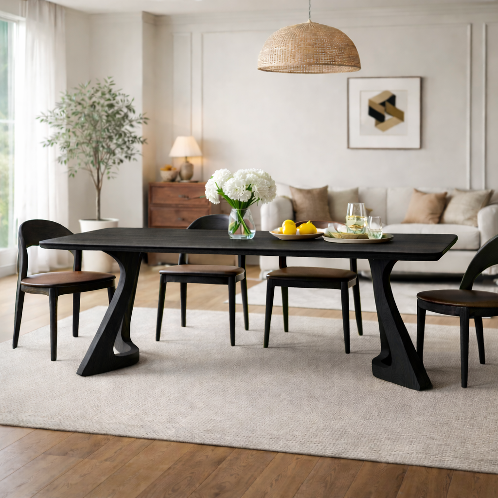 Modern Solid Wood Dining Table with Sculptural Artistic Base