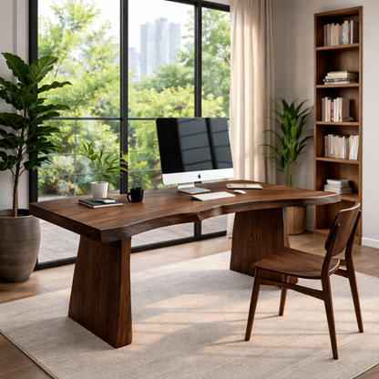 Solid Wood Live Edge Executive Desk for Modern Office with Natural Wood Slab
