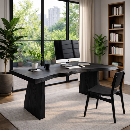 Solid Wood Live Edge Executive Desk for Modern Office with Natural Wood Slab