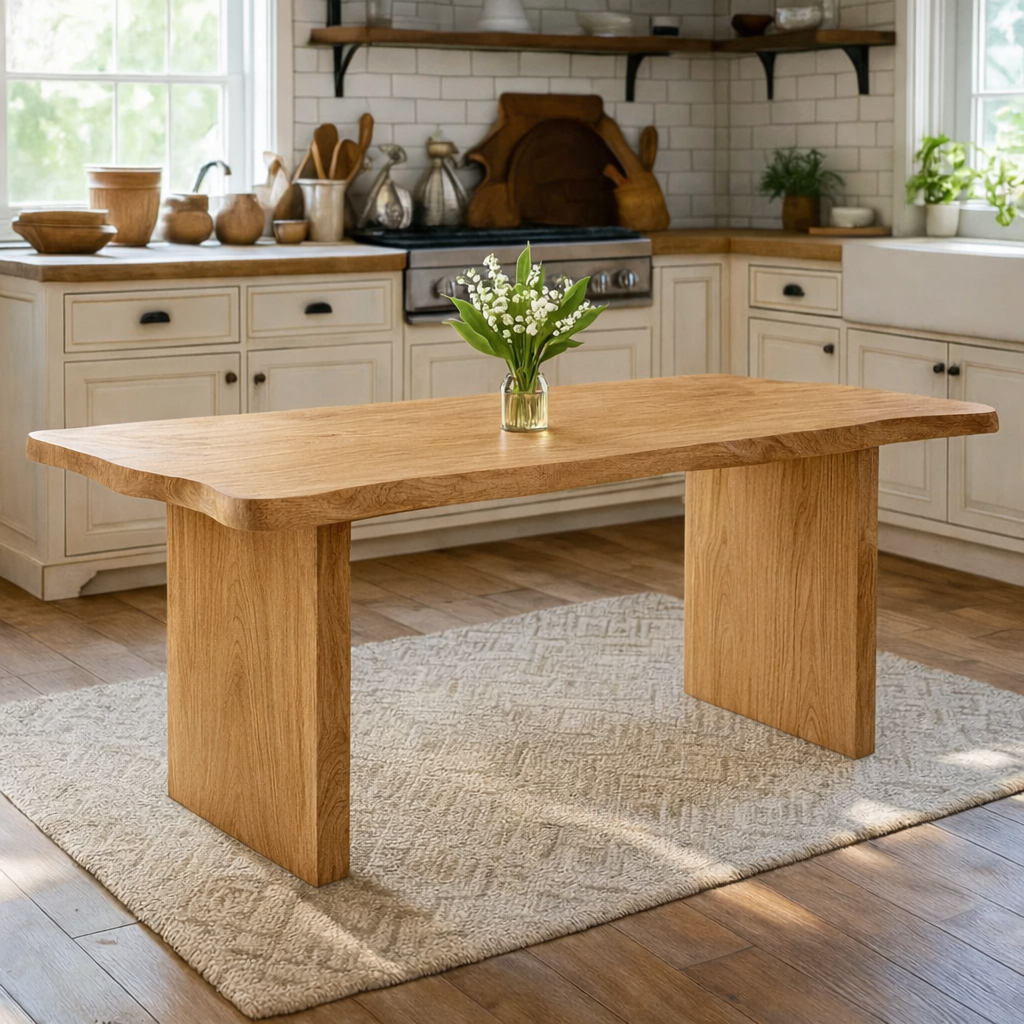 Modern Solid Wood Dining Table with Minimalist Panel Legs