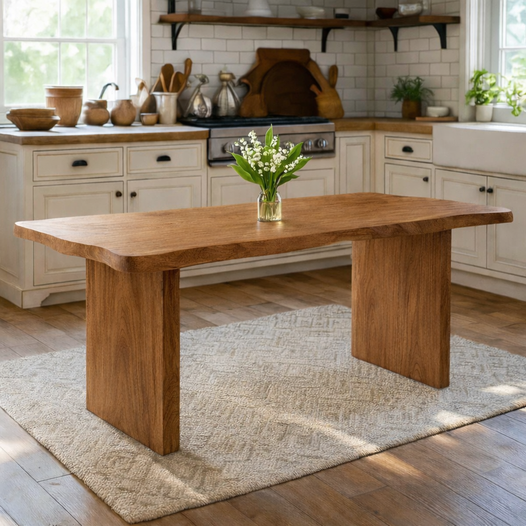 Modern Solid Wood Dining Table with Minimalist Panel Legs