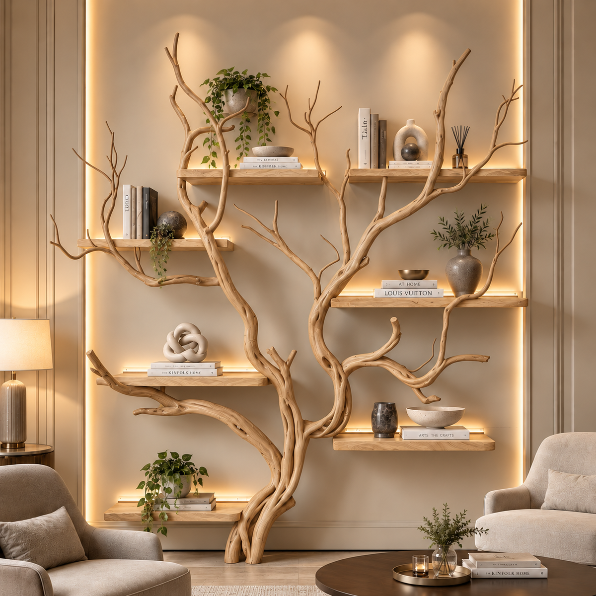 Handcrafted Solid Wood Tree Bookshelf with Elegant Branch Shelves