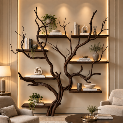 Handcrafted Solid Wood Tree Bookshelf with Elegant Branch Shelves