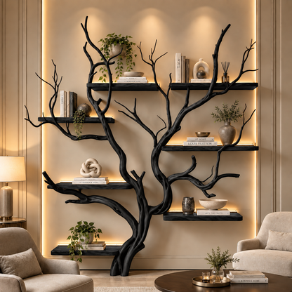 Handcrafted Solid Wood Tree Bookshelf with Elegant Branch Shelves