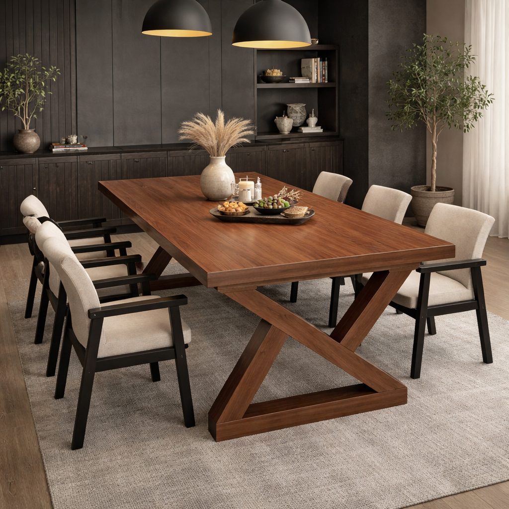 Modern Solid Wood Dining Table with X-Base Design
