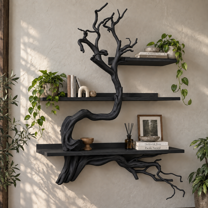 Sculptural Solid Wood Tree Branch Wall Shelf
