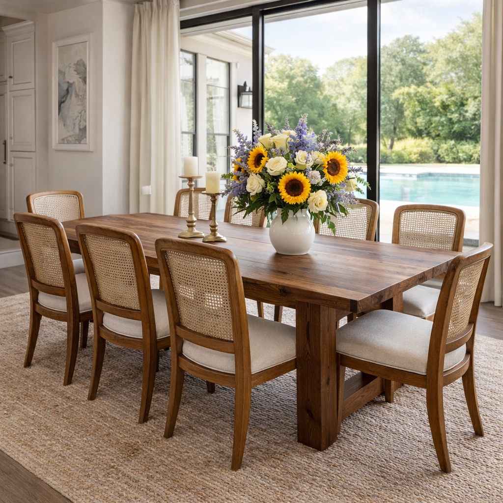 Soild Wood Farmhouse Dining Table with Solid Leg Base