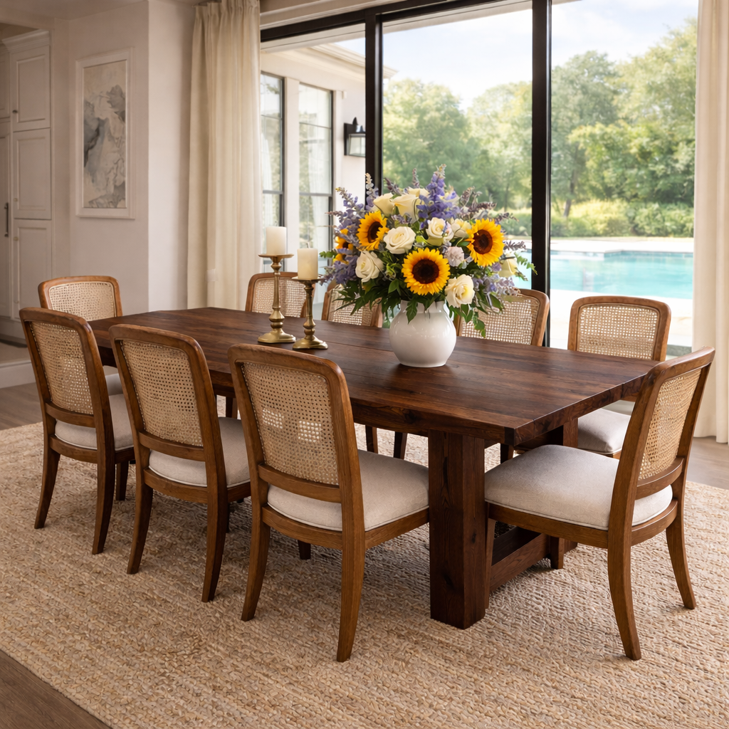 Soild Wood Farmhouse Dining Table with Solid Leg Base