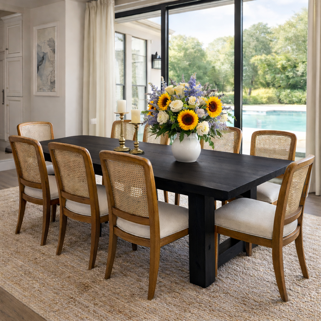 Soild Wood Farmhouse Dining Table with Solid Leg Base