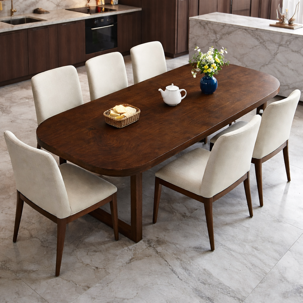 Mid-Century Modern Oval Solid Wood Dining Table