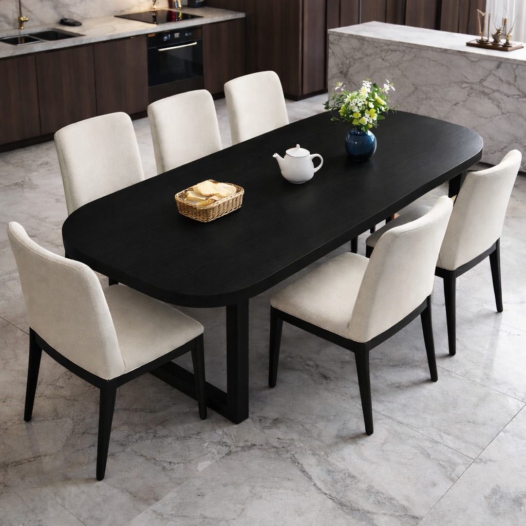 Mid-Century Modern Oval Solid Wood Dining Table