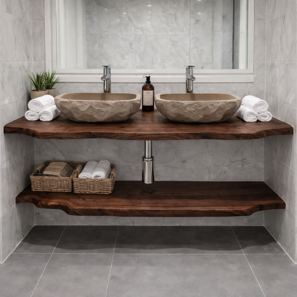 Floating Live Edge Wood Bathroom Vanity for Modern Bathrooms Kitchnce