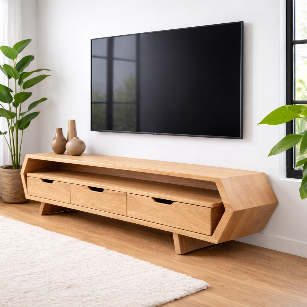 Solid Wood TV Stand with Drawers and Open Shelf for Stylish Interiors Kitchnce