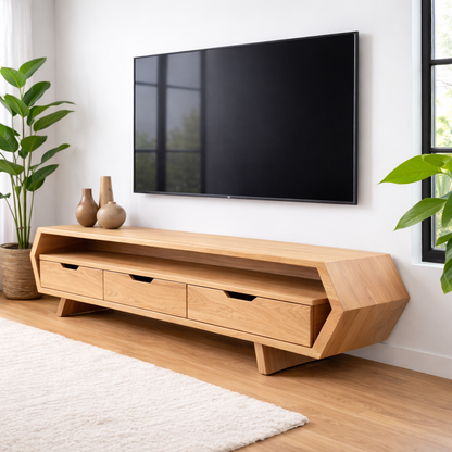 Solid Wood TV Stand with Drawers and Open Shelf for Stylish Interiors Kitchnce