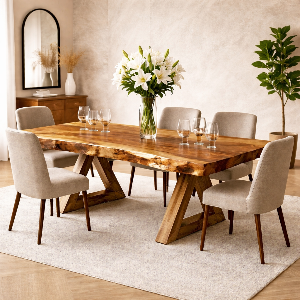 Handcrafted Solid Wood Live Edge Dining Table for Contemporary Homes