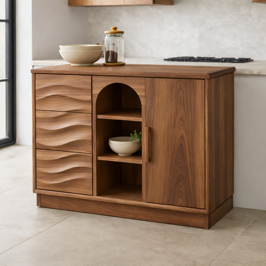 Solid Walnut Kitchen Island with Wave Drawers & Size Options