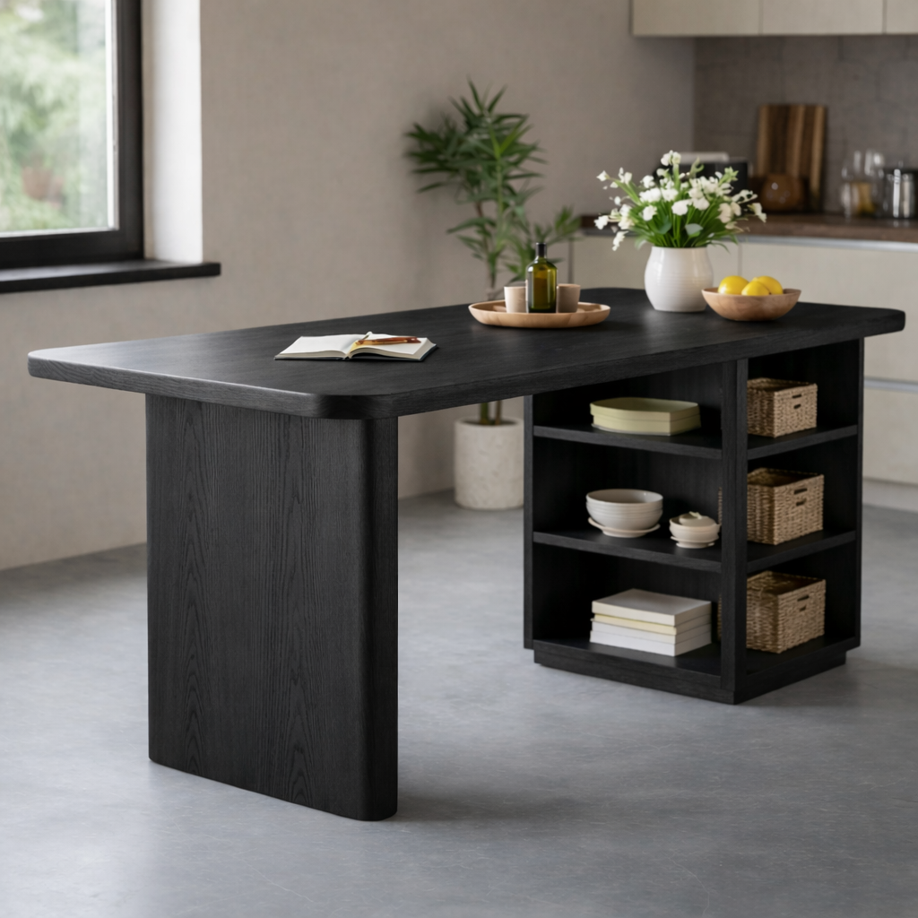 Modern Solid Wood Kitchen Island with Integrated Storage Shelves