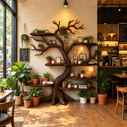 Handcrafted Solid Wood Tree Bookshelf with Natural Branch Shelves