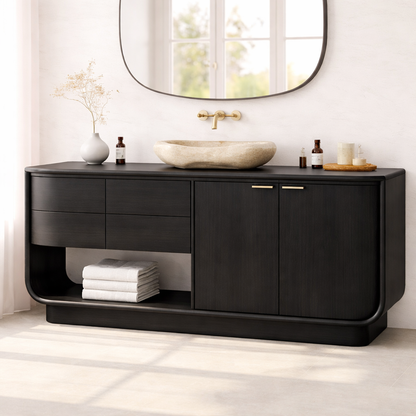 Solid Wood Bathroom Vanity – Freestanding Vanity Cabinet with Drawers and Storage