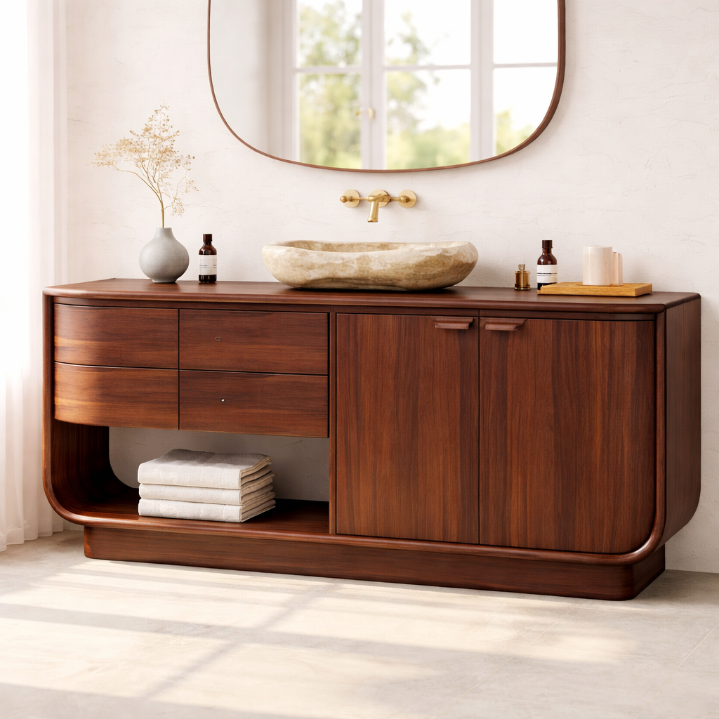 Solid Wood Bathroom Vanity – Freestanding Vanity Cabinet with Drawers and Storage