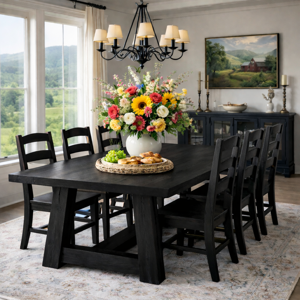 Solid Wood Farmhouse Dining Table with A-Frame Trestle Base