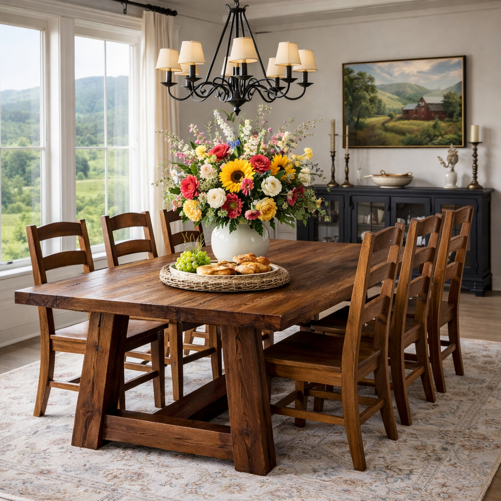 Solid Wood Farmhouse Dining Table with A-Frame Trestle Base