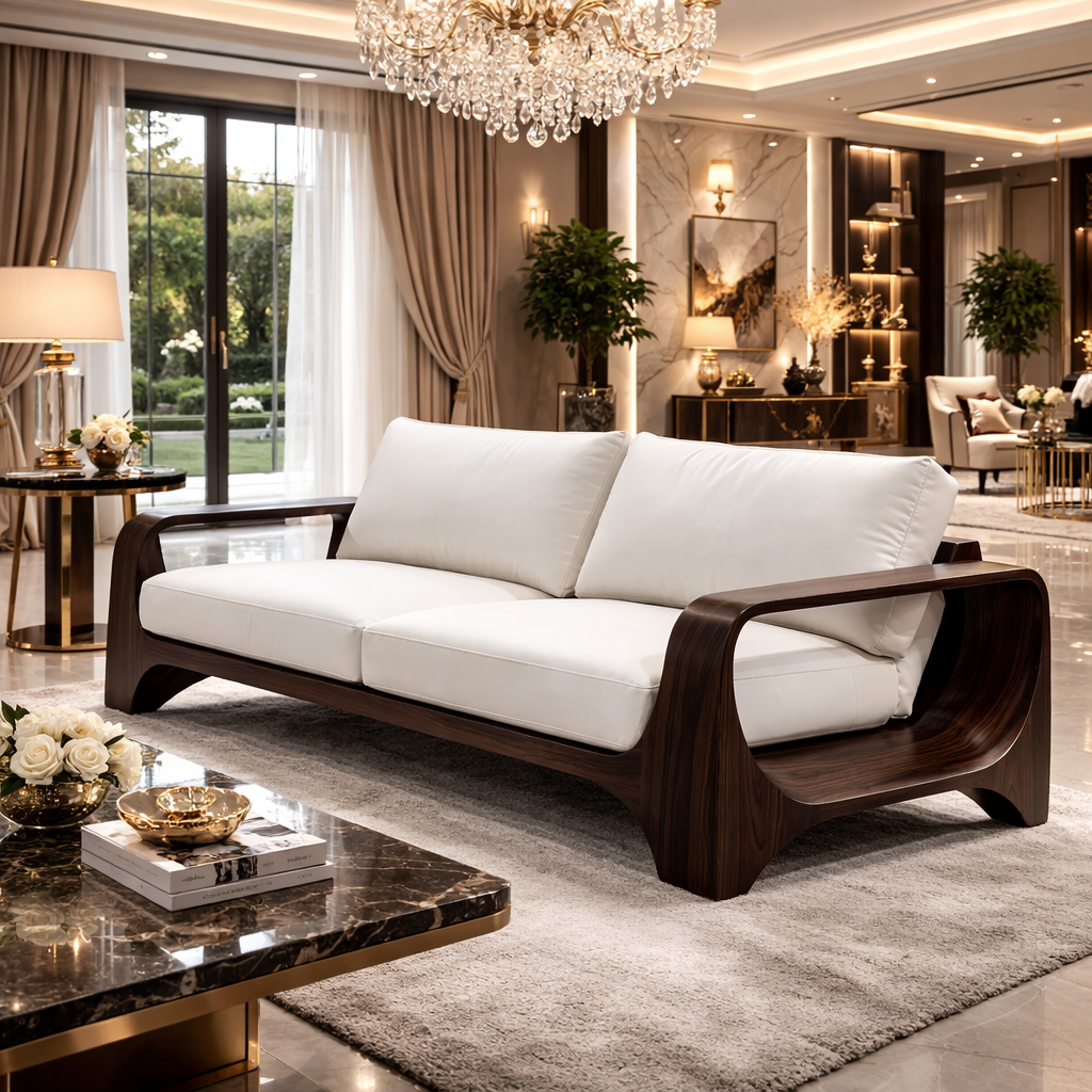 Modern Curved Solid Wood Frame Sofa