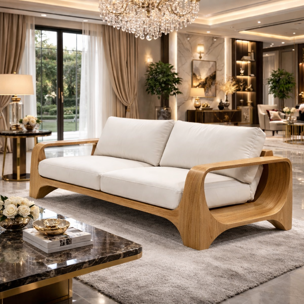 Modern Curved Solid Wood Frame Sofa